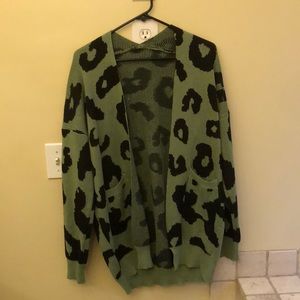 Green and black animal print cardigan